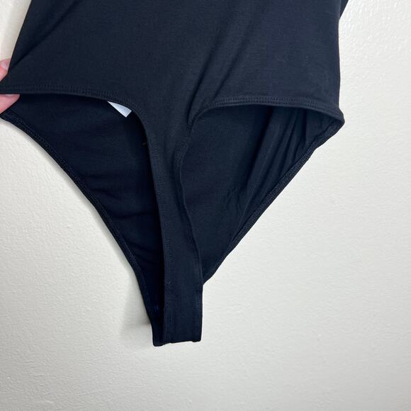 Good American Good Touch Thong Bodysuit Small Vneck Black Ruched Jersey Knit New - Picture 6 of 10